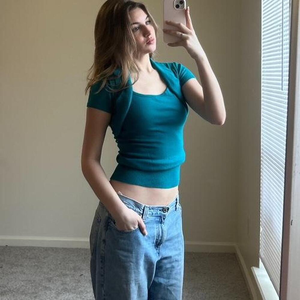 Vintage 00s teal iz byer california knit top with built in bolero